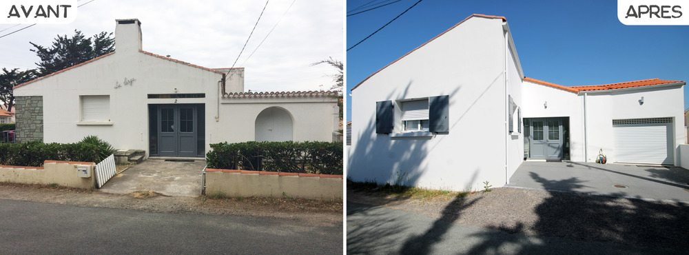 Démolition des murs de clôture et extension avec ajout de la cuisine de 20 m² + un garage de 34 m²